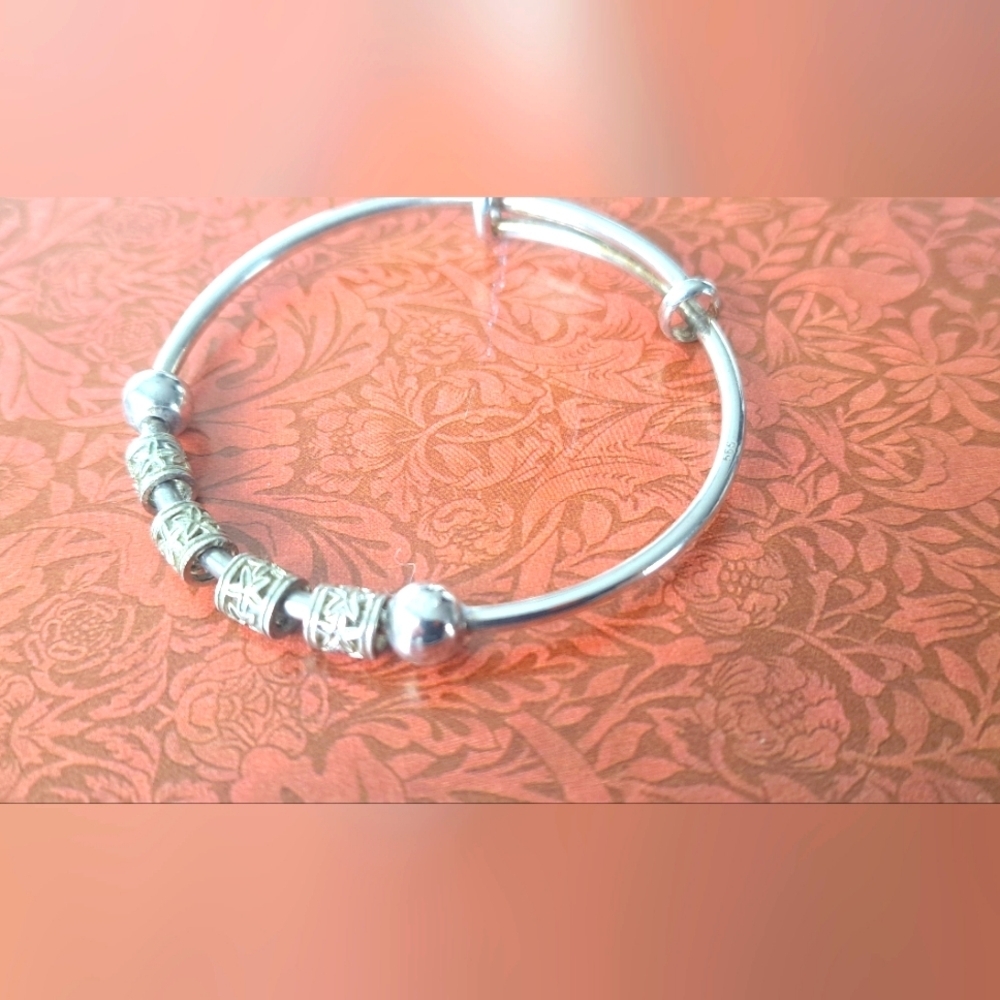 Sterling silver bracelet bangle adjustable,